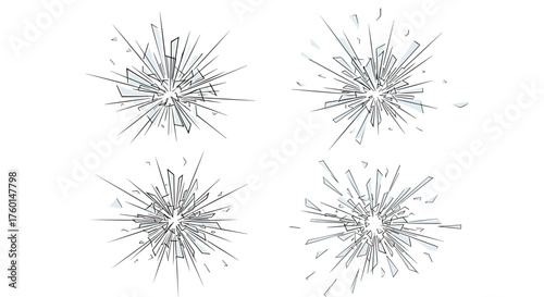 Dramatic shattered glass effect for action scenes, suspenseful moments, or impactful design elements needing a burst of intense energy and visual destruction