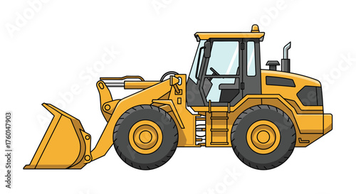 Bold yellow front end loader ready for construction, excavation, and landscaping projects needing powerful equipment for site preparation and development