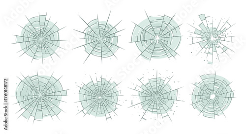 Cracked glass patterns offer a shattered effect for edgy designs, adding realistic impact to graphics with various break styles for creative projects