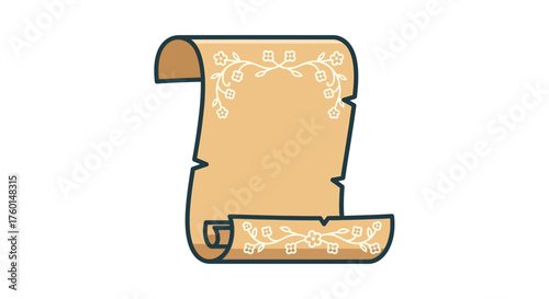 ornate scroll with floral design for invitations displaying aged parchment adding elegance and vintage charm perfect for elegant announcements.