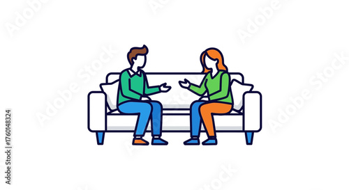 People in therapy session couple sitting on a couch having a discussion addressing relationship issues ideal for mental health and therapy content.