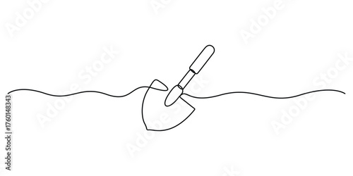 Continuous one line drawing of shovel minimal outline vector illustration
