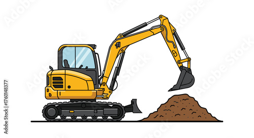 Dynamic yellow excavator digging soil, construction equipment ready for work, perfect for building and development projects, engineering and infrastructure