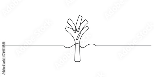 Minimalist, continuous one line drawing of a leek. Doodle vector illustration