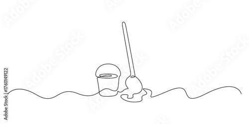 Painting brush and bucket continuous one line drawing vector illustration