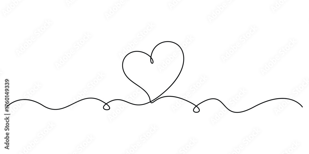 Fototapeta premium Continuous one line drawing of heart sign minimal outline vector illustration
