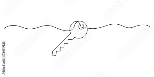 House key icon continuous one line drawing in minimalist style isolated outline vector illustration