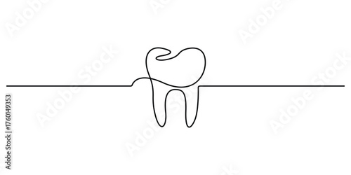 Continuous one line drawing of human teeth icon. Minimal outline teeth care concept vector illustration