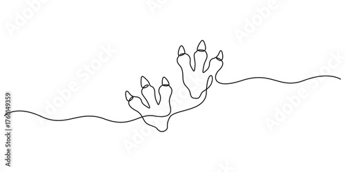 Continuous one line drawing of dinosaur footprint minimal outline vector illustration