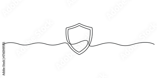 Vector illustration of continuous one line drawing shield for security or protection concept. Graphic illustration