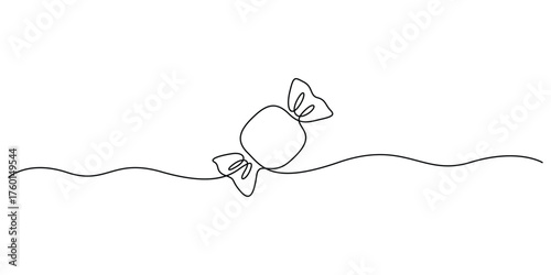 Candy in one continuous line drawing, Chocolate sweet in wrapper paper symbol for candy shop concept , Single line drawing candy. Vector illustration
