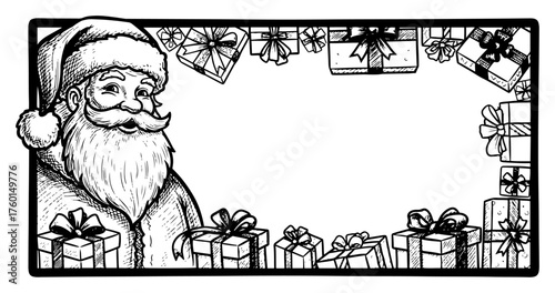Vintage Santa Gift Border – Hand-Drawn Christmas Frame with Presents and Ribbons Vector