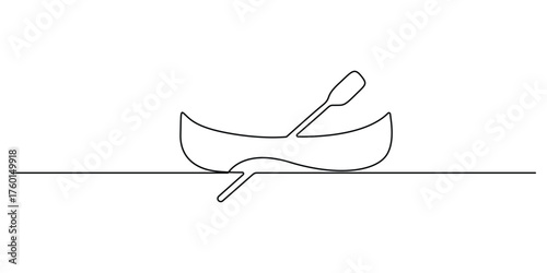 Continuous single line drawing of canoe. Vector illustration