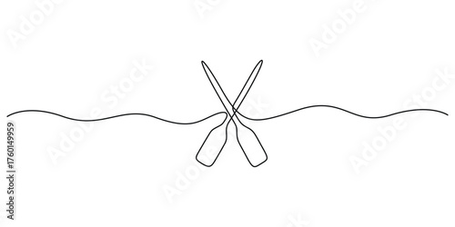 Continuous single line drawing of canoe paddle. Vector illustration