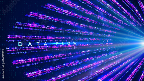 Blue Tech Dots Abstract Background. Bg For Ai And Big Data Concept With Lines, Numbers And Light. The Futuristic Mesh Grid Represents A Dynamic, Intelligent Cyber Network. Vector Blue Tech Dots