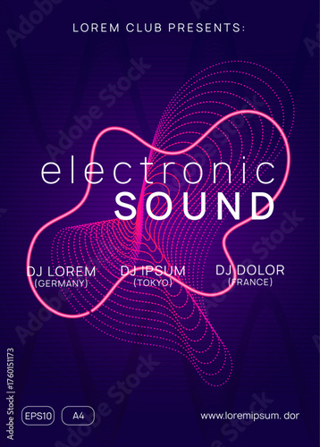 Edm Set. Festival Invite. Dance Concert Element. Night Club Design. Pink Music Flyer. Soundwave Audio Illustration. Violet Dj Event. Green Edm Set