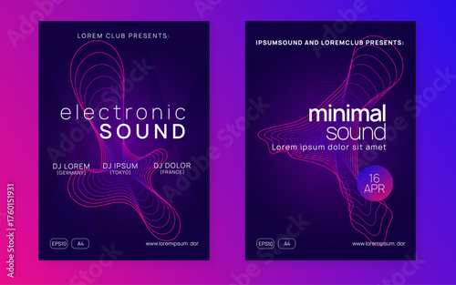 Fest Design. Dance Magazine. Music Festival Graphic. Violet Dj Poster. Pink Discotheque Flyer. Trance Vector. Soundwave Radio Invitation. Blue Fest Design