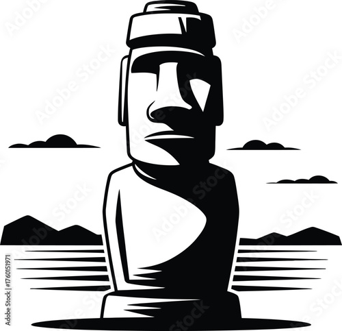 Easter Island Moai Statue Silhouette Vector Illustration