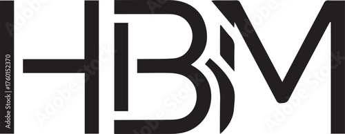 Minimalist HBM monogram logo – black-and-white design of interconnected serif letters “H,” “B,” and “M” with leaf accent for branding, initials, and eco-themed identity.