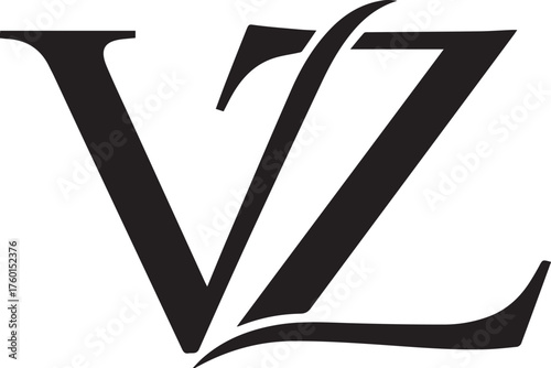 Minimalist VZ monogram logo – black-and-white design of intertwined serif letters “V” and “Z” for branding, initials, and elegant identity.
