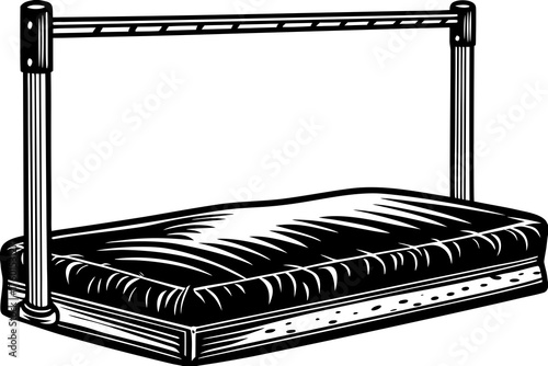 Gymnastic apparatus in the training ground: A high-contrast image showcases a gymnastics vaulting table, an essential piece of equipment in the realm of athletic training.