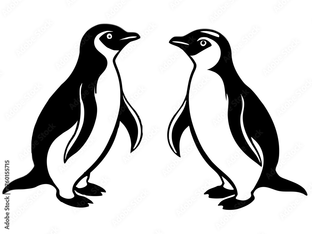 Naklejka premium Two stylized penguins facing each other silhouette isolated on white background