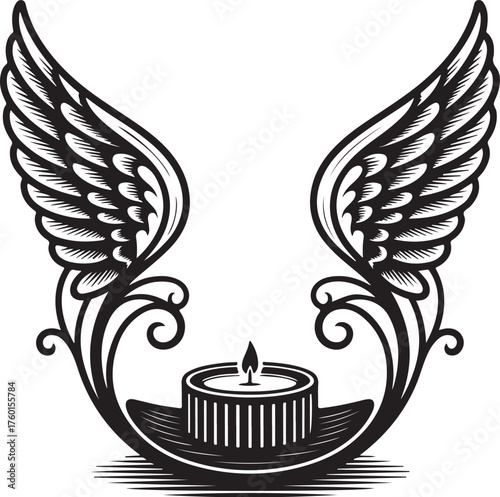 Elegant candle with wings, mystical atmosphere