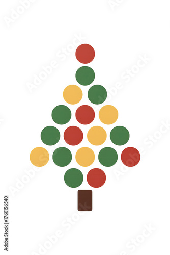 Christmas tree made of colored circles on black background on transparent background