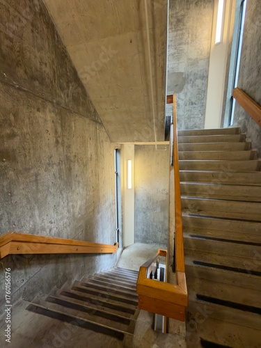 Architectural View of Indoor Cement Staircase Ascending and Descending