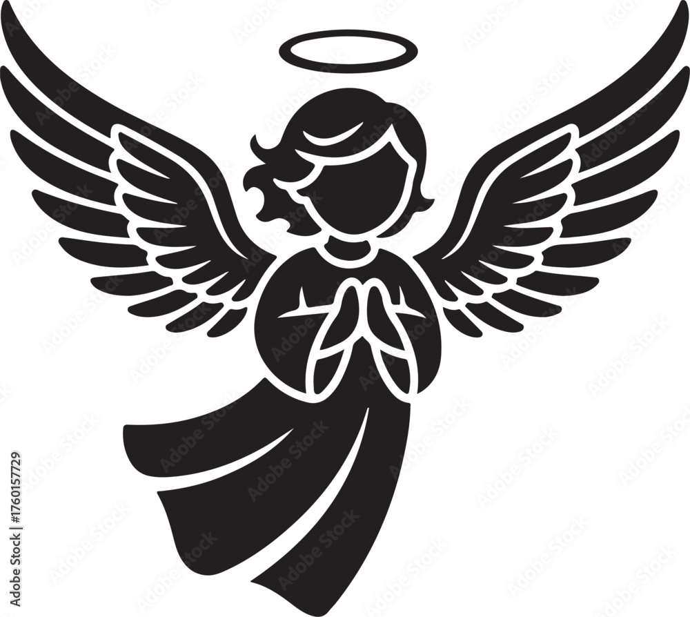 Obraz premium Guardian angel silhouette with halo and wings