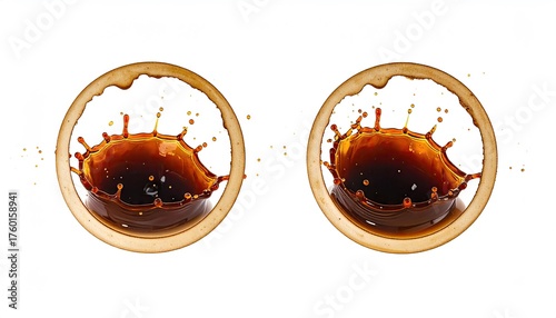 Twin Coffee Rings with Micro Splashes on White Background
