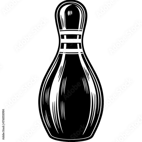 Striking Silhouette: A bold illustration of a single bowling pin, standing tall in stark black and white, ready for the perfect strike.