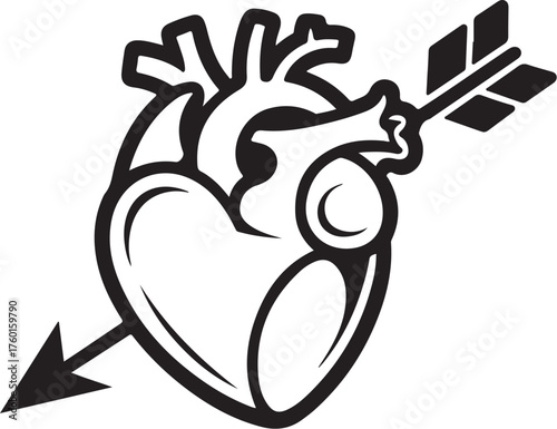 Heart pierced by arrow for love and Valentines day
