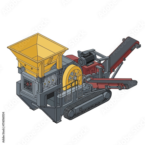 Heavy duty industrial rock crusher machine for construction and mining.