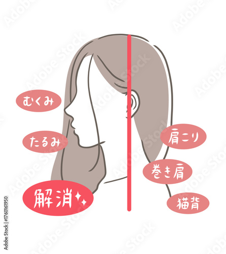 まっすぐな姿勢の女性の横顔イラスト素材