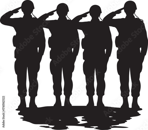 Soldiers saluting tribute silhouette for remembrance