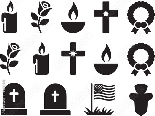 Memorial day icons for remembrance and respect