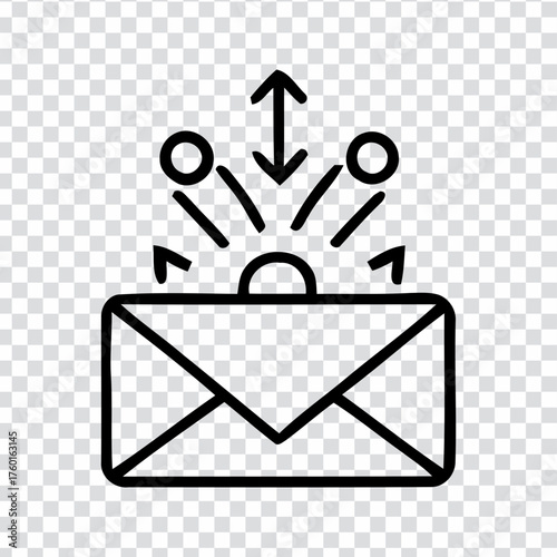 Stylized line art icon depicting an envelope with incoming and outgoing arrows symbolizing communication and message transmission transparent background