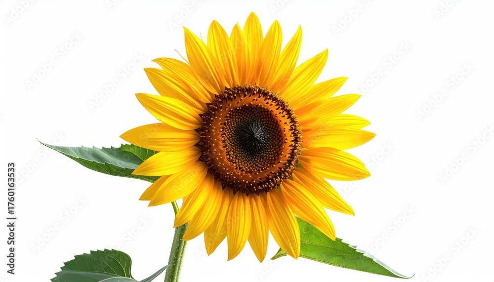 Obraz premium Sunflower blooming in studio against white backdrop for nature, beauty photography
