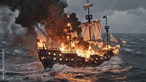 Wallpaper Mural Defiant Inferno A Burning Galleon's Doomed Final Voyage
 Torontodigital.ca