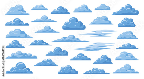 A collection of different blue cloud illustrations against a white background.