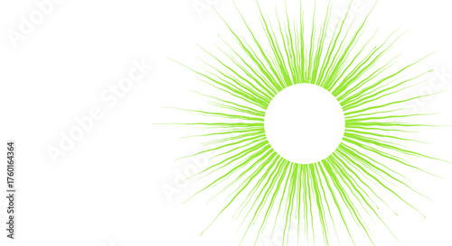 Abstract radiating green lines bursting from a white circle on a white background for a clean and energetic feel.