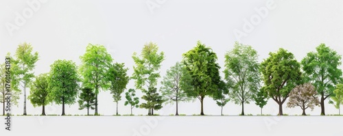Trees stand against white background, illustration. Forestry, green concept