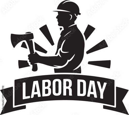 Labor Day worker with axe celebrates holiday
