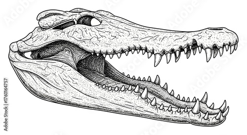 Detailed Crocodile Skull Illustration - Vintage Scientific Pen & Ink Drawing