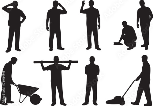 Diverse silhouettes show men working, lifting, and gesturing