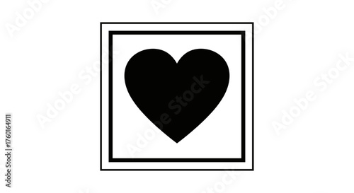 A simple black heart shape enclosed within a square border. This iconic symbol represents love and affection.