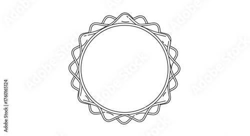 A circular emblem with intricate geometric patterns forming a stylized border.