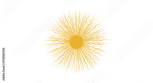 Radiant golden sun with long wavy rays symbolizing energy and light.