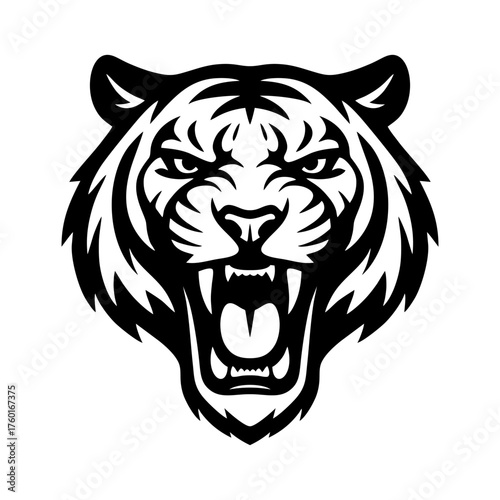Quadro su tela Roaring Tiger Head Silhouette Vector